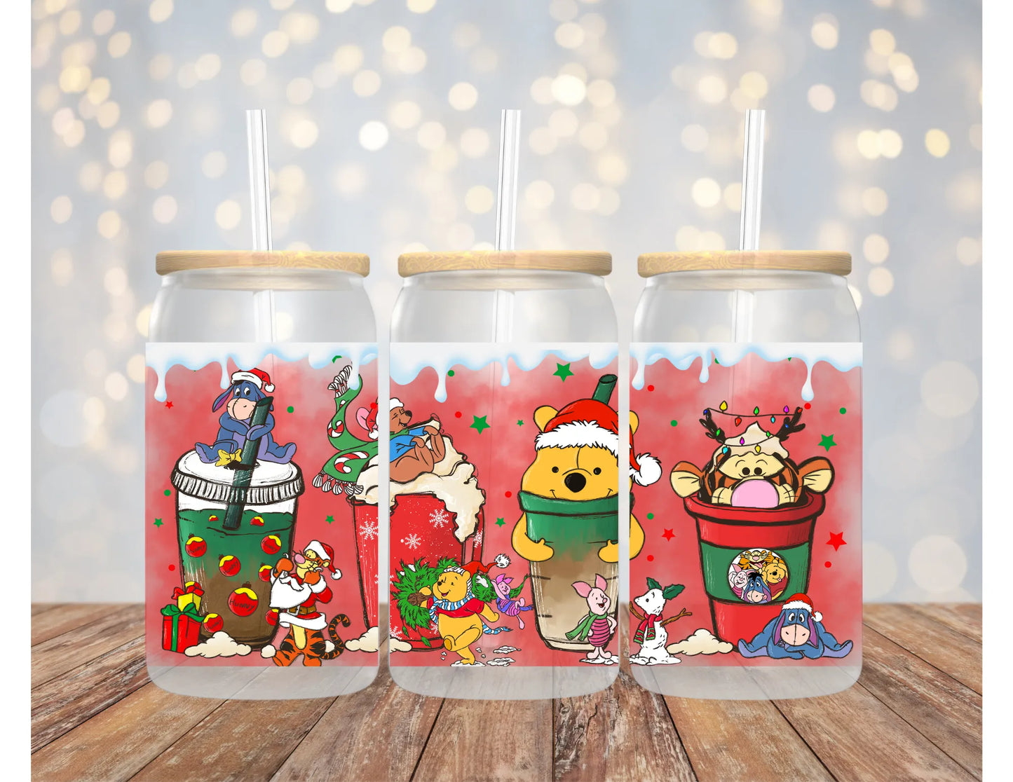 Glass Winnie The Pooh Christmas